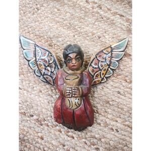 Antique‎ Mexican Querrero Folk Art Angel Carved Wood Cherub